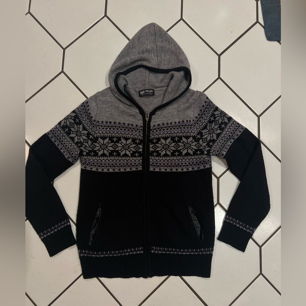 Beams womens full zip sweater hoodie Size Small Faire Isle design